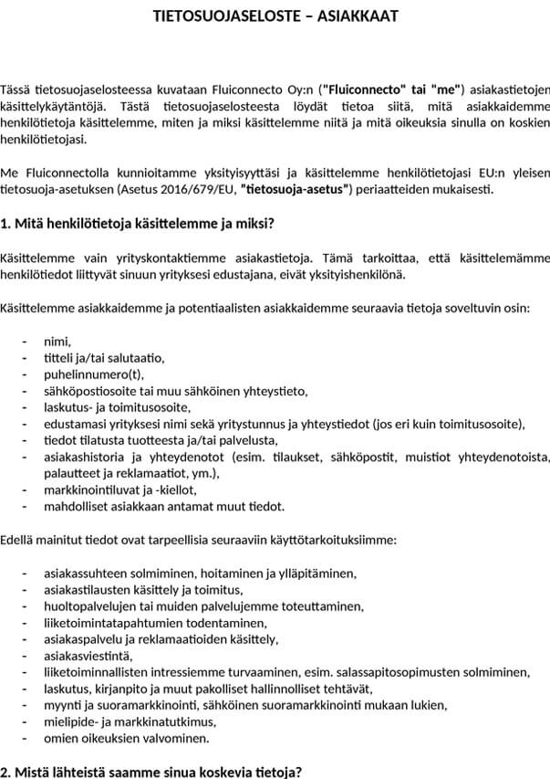 Fluiconnecto-Asiakkaat-tietosuojaseloste